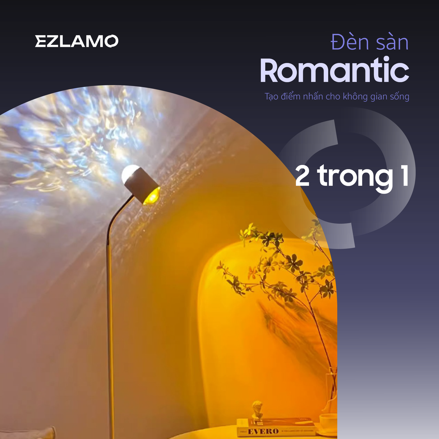 Đèn Sàn Romantic EZLAMO ELH01 - Đèn Tạo Hiệu Ứng Hoàng Hôn và Sóng Biển, Điều Chỉnh Màu Sắc, Chỉnh Góc 360 Độ