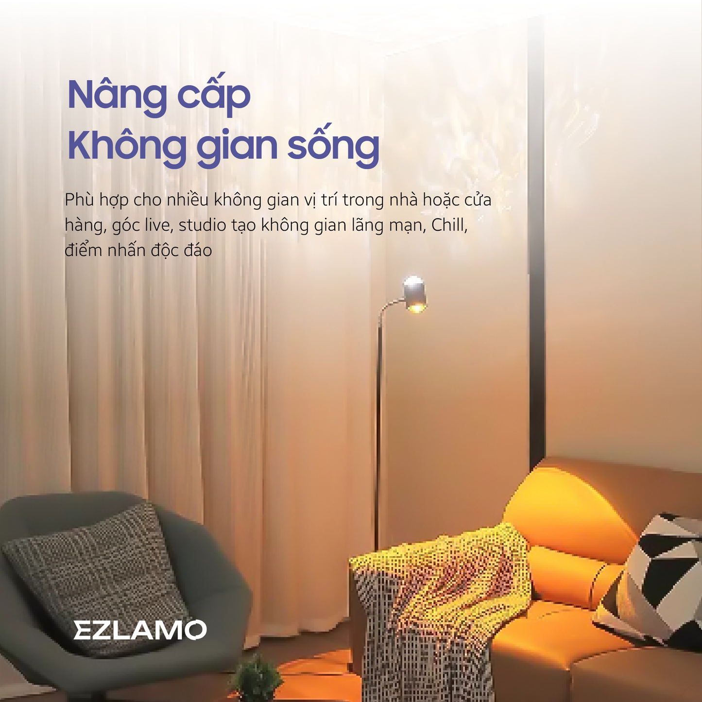 Đèn Sàn Romantic EZLAMO ELH01 - Đèn Tạo Hiệu Ứng Hoàng Hôn và Sóng Biển, Điều Chỉnh Màu Sắc, Chỉnh Góc 360 Độ